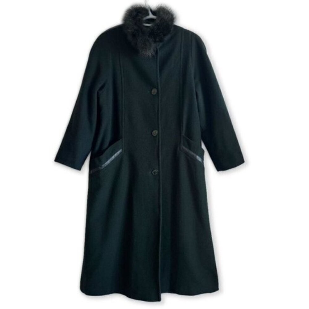 Vintage 80s Dark Green Overcoat - Faux Fur Collar & Vegan Leather